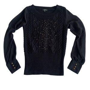 XOXO Black Mixed Media Sweater with Stud‎ Details (Size S)